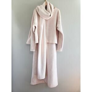 ELENAREVA 3 Pc Cozy Wool Knit Set in Pink Blush, Sweater Top, Maxi Skirt, Scarf